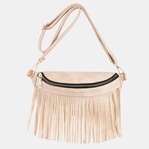 Fringed PU Leather Fanny Pack Sling Bag Cream Bohemian Boho​
